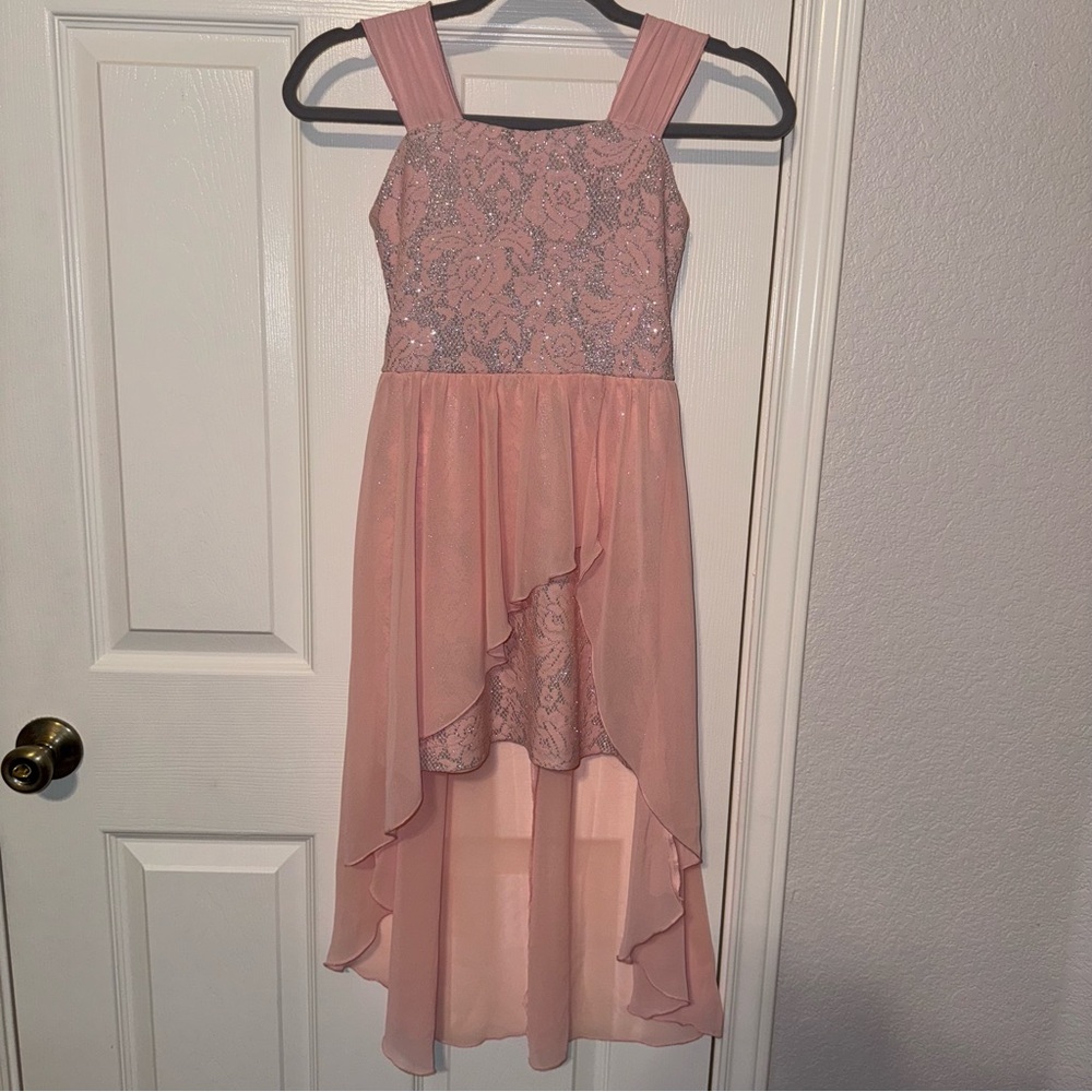 Elegant Lace Dress with chiffon train Coral/Silver 7